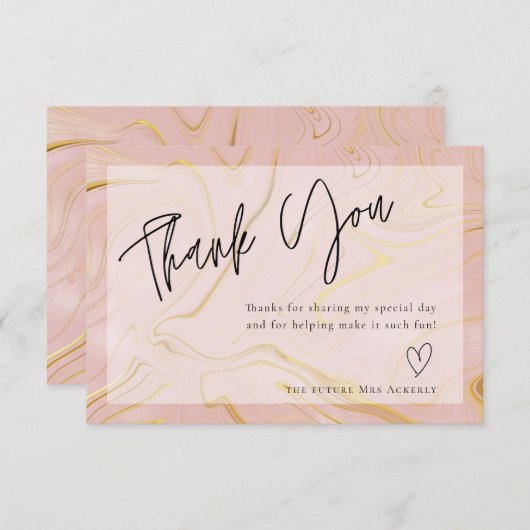 Moderne Roos marmer Vrijgezellenfeest Hartelijk da Bedankkaart (Voorkant / Achterkant)