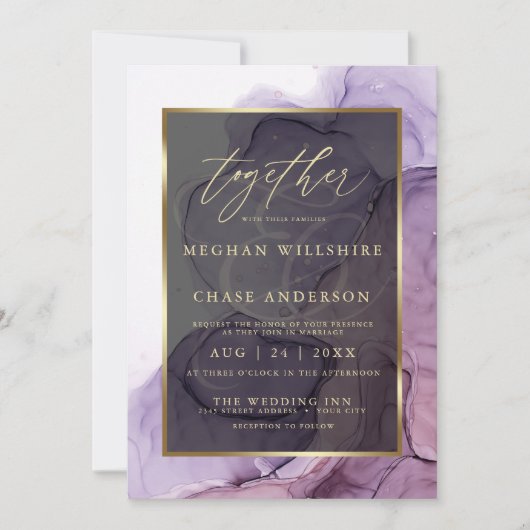 Moderne Roos Plum Paars Alcohol Ink Invitation Kaart (Voorkant)