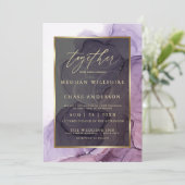 Moderne Roos Plum Paars Alcohol Ink Invitation Kaart (Staand voorkant)