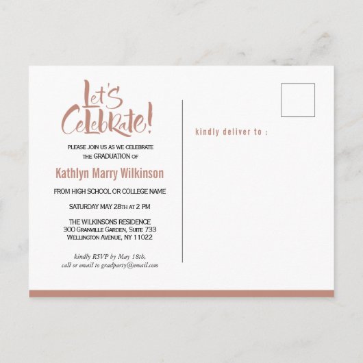 Moderne Roos Roze Arch Eenvoudige Foto Afstuderen Uitnodiging Briefkaart (Achterkant)