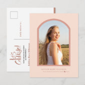 Moderne Roos Roze Arch Eenvoudige Foto Afstuderen Uitnodiging Briefkaart (Voorkant / Achterkant)