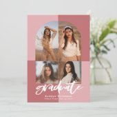 Moderne Roos Roze Arch Multi Photo Afstudeerder Kaart (Staand voorkant)