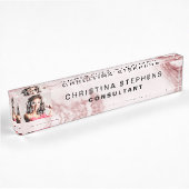 Moderne Roos Roze Blush Marble Stone Pattern Foto Naambordje