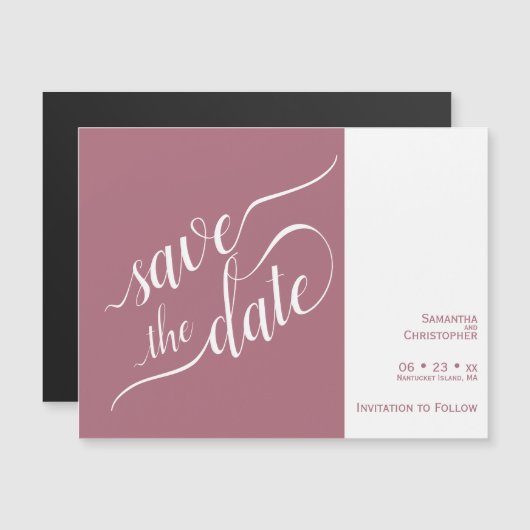 Moderne Roos Roze bruiloft met kalmerende kalligra Magnetische Uitnodiging (Voorkant / Achterkant)