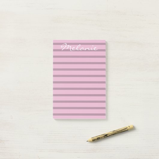 Moderne Roos Roze en Mauve Striped Post-it® Notes (Op bureau)