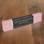 Moderne Roos roze glitter elegant zwart label Naambordje (Zijkant)