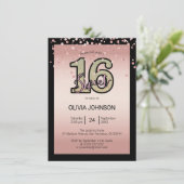 Moderne Roos roze glitter Sparkle Sweet 16 Kaart (Staand voorkant)