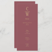 Moderne Roos roze gouden bruiloft-monogrammen Menu (Voorkant / Achterkant)