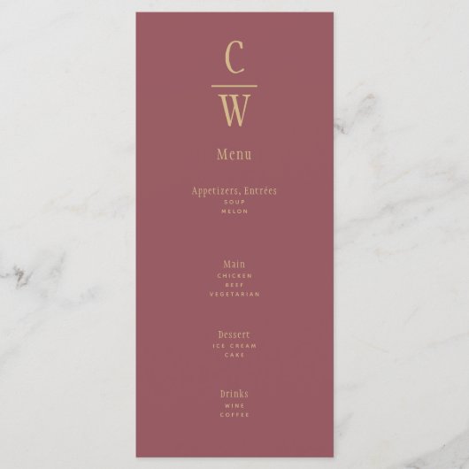 Moderne Roos roze gouden bruiloft-monogrammen Menu (Voorkant)