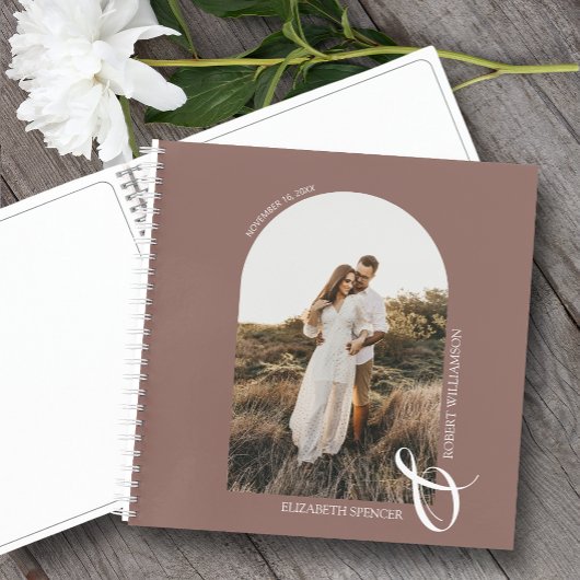 Moderne Roos Taupe Guest Book op Photo Arch Weddin Notitieboek
