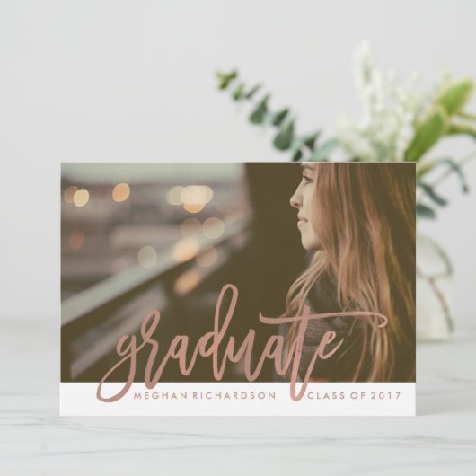 Moderne Roos Typografie | Foto van de Afstuderen Kaart (Staand voorkant)