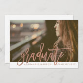 Moderne Roos Typografie | Foto van de Afstuderen Kaart (Voorkant / Achterkant)