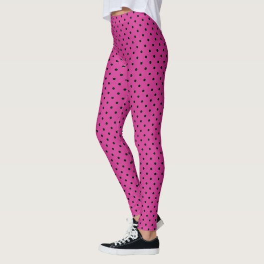 Moderne Roos Violet en zwarte Stippen Leggings (Links)
