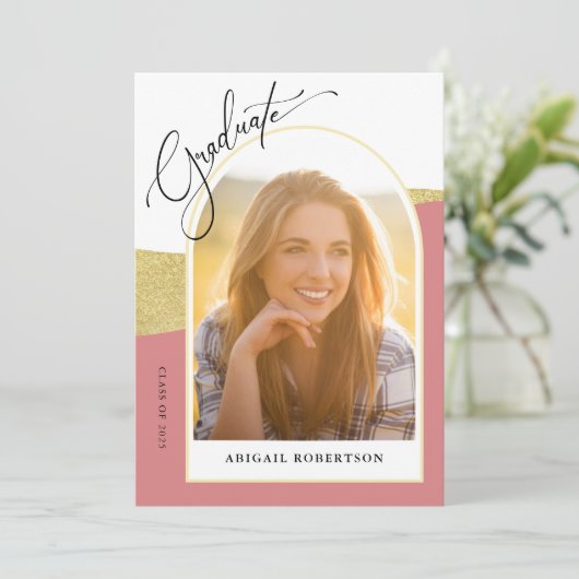 Moderne Roos voor kunstfoto's en gouden Afstuderen Kaart (Staand voorkant)