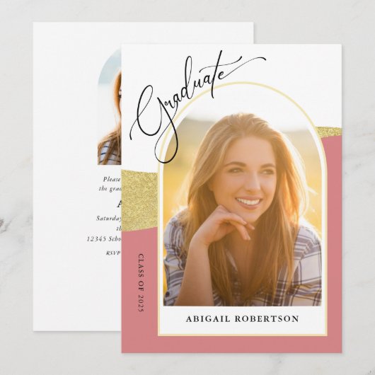 Moderne Roos voor kunstfoto's en gouden Afstuderen Kaart (Voorkant / Achterkant)