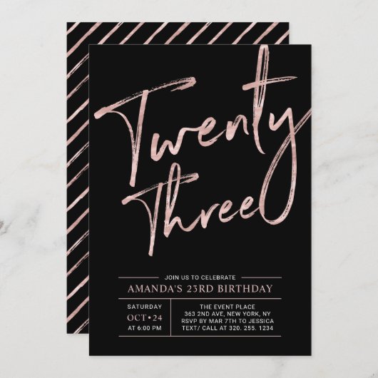 Moderne Roos voor penseelscript Gold 23e verjaarda Kaart (Voorkant / Achterkant)