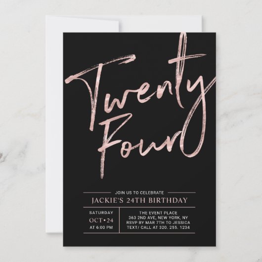 Moderne Roos voor penseelscript Gold 24e verjaarda Kaart (Voorkant)