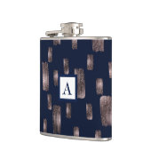 Moderne Roos voor schilderpenselen, goud en marine Heupfles (Links)