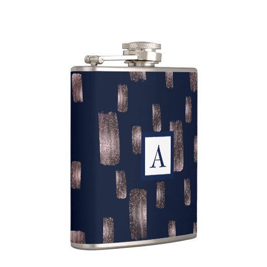 Moderne Roos voor schilderpenselen, goud en marine Heupfles (Rechts)