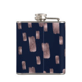 Moderne Roos voor schilderpenselen, goud en marine Heupfles (Achterkant)