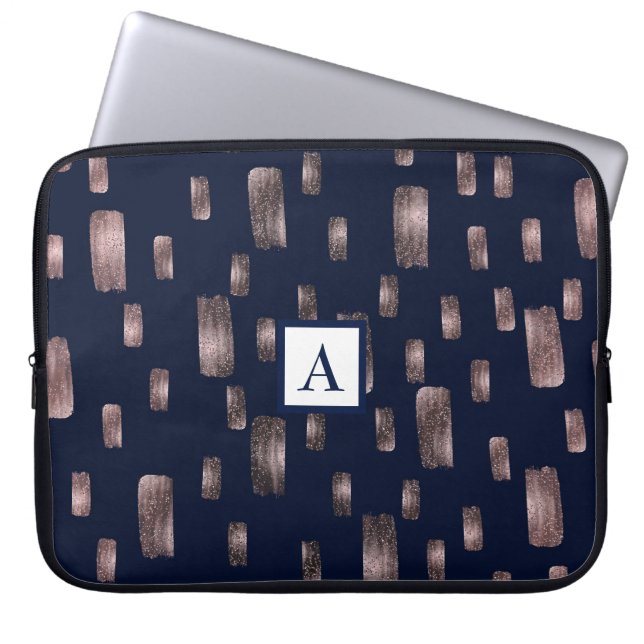Moderne Roos voor schilderpenselen, goud en marine Laptop Sleeve (Voorkant)