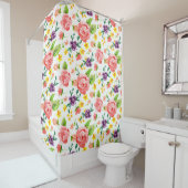 Moderne Roos Waterverf Hete roze Douchegordijn (In situ)