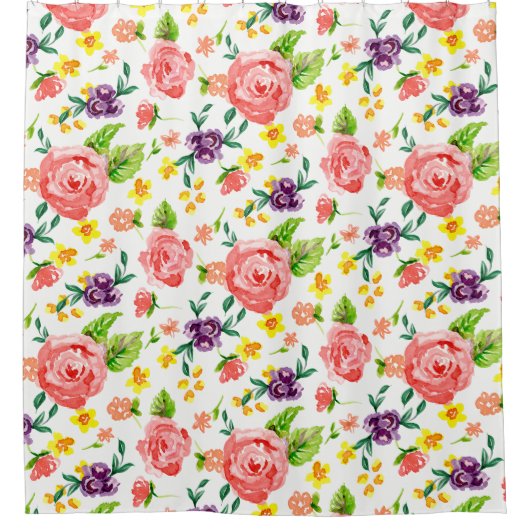 Moderne Roos Waterverf Hete roze Douchegordijn (Voorkant)