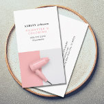 Moderne Roos Witte haardroger Foto Salon Visitekaartje<br><div class="desc">Elegant aanpasbaar visitekaartje met een professionele studiefoto van een roze haardroger. Moderne,  schone vormgeving,  perfect voor haarsalon.</div>