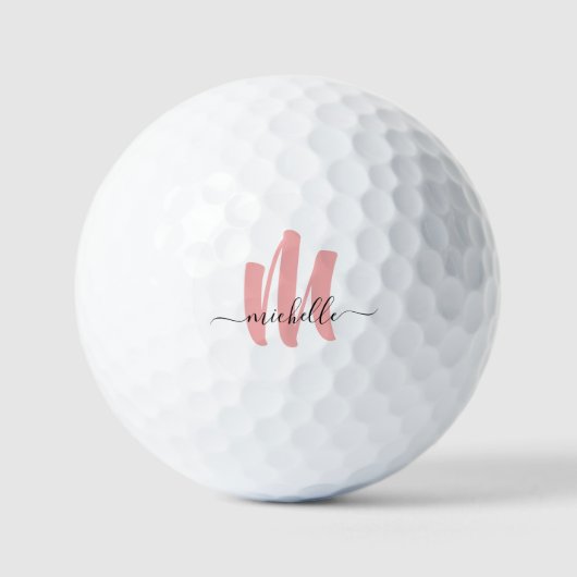 moderne roos witte monogram initiaal handelsnaam golfballen (Voorkant)