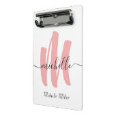 moderne roos witte monogram initiaal handelsnaam mini klembord (Angled2)