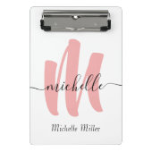 moderne roos witte monogram initiaal handelsnaam mini klembord (Voorkant)