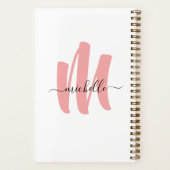moderne roos witte monogram initiaal handelsnaam notitieboek (Achterkant)