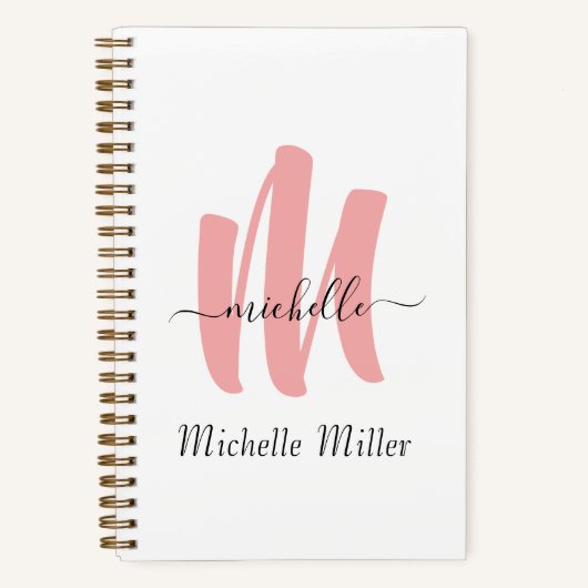 moderne roos witte monogram initiaal handelsnaam notitieboek (Voorkant)