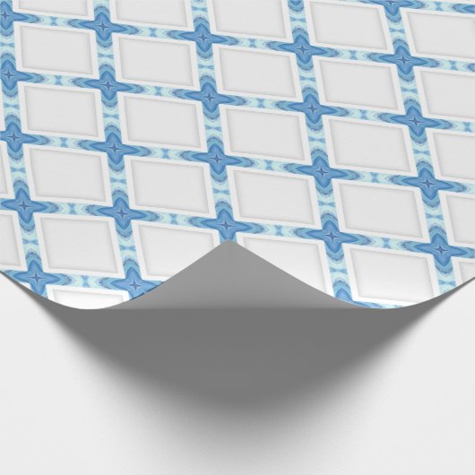Moderne roosterblauwe witte klas cadeaupapier (Hoek)
