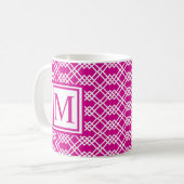 Moderne roosterroosterroze geometrische monogram koffiemok (Voorkant links)
