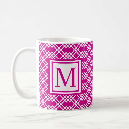 Moderne roosterroosterroze geometrische monogram koffiemok (Links)