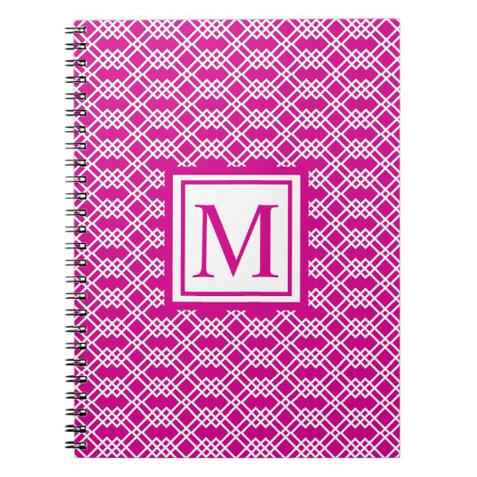 Moderne roosterroosterroze geometrische monogram notitieboek (Voorkant)