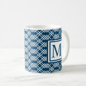 Moderne roosters Geometrische monogram Blauw Koffiemok (Voorkant rechts)