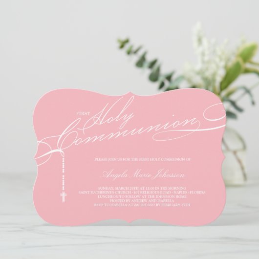 Moderne Rosary First Heilige Communie Foto Religio Kaart (Staand voorkant)
