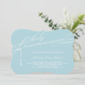 Moderne Rosary First Heilige Communie Foto Religio Kaart (Staand voorkant)