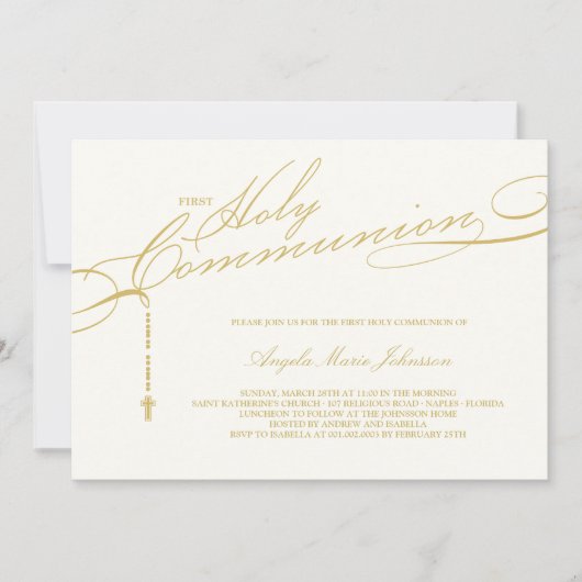 Moderne Rosary First Heilige Communie Foto Religio Kaart (Voorkant)