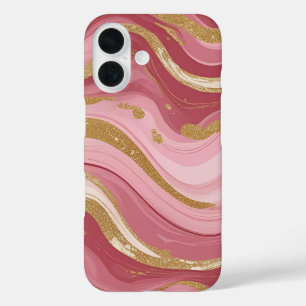 Moderne Rose Gold aderen Vloeibare inkt Art iPhone 16 Hoesje