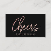 Moderne Rose Goud Folie Script "Cheers" Drankje Ti Informatiekaartje (Voorkant)