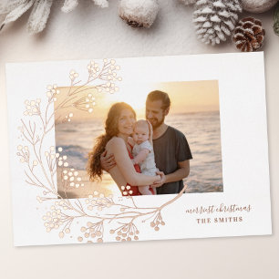 Moderne ROSE Goud Winter Prettig Kerstmis Foto Folie Feestdagenkaart