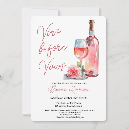 Moderne Rosé Wijn Vino Before Vows Bruidsfeest Kaart (Voorkant)