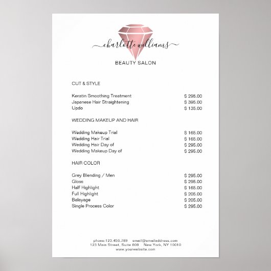 Moderne Rosegold Diamond-prijslijst Poster (Voorkant)