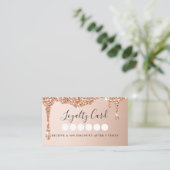 Moderne Rosegold Glitter Drop Salon & Spa Loyalite Visitekaartje (Staand voorkant)