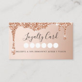 Moderne Rosegold Glitter Drop Salon & Spa Loyalite Visitekaartje (Voorkant)