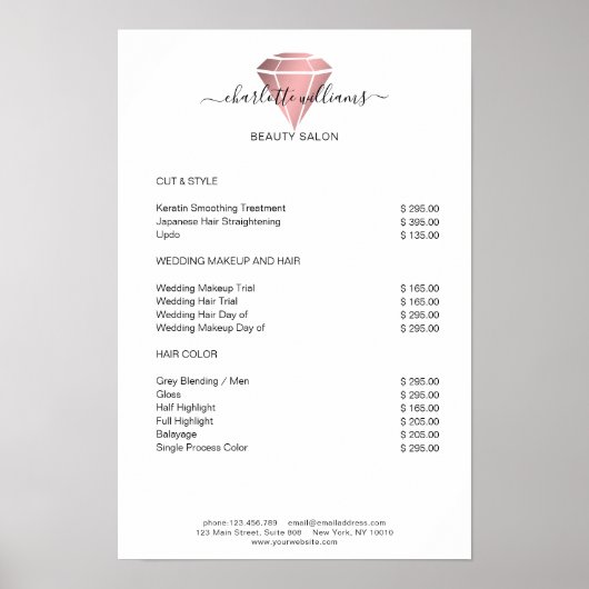 Moderne Rosegoud Diamanten Prijslijst Poster (Voorkant)