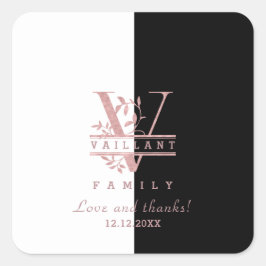Moderne Roségoud Split Aangepast Monogram V Vierkante Sticker